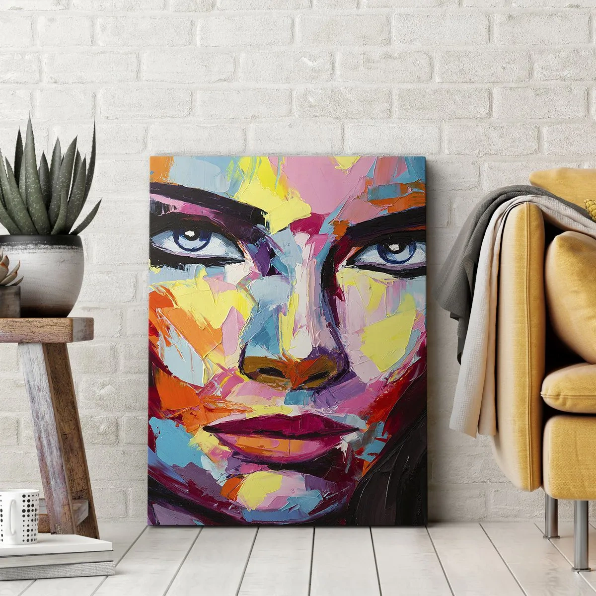 Cuadro sobre lienzo - Impresión de Imagen - Un retrato abstracto colorido de una mujer en colores intensos. - 80x120cm - Un alma colorida también - Decoración de pared moderna para salón y dormitorio ARTTOR