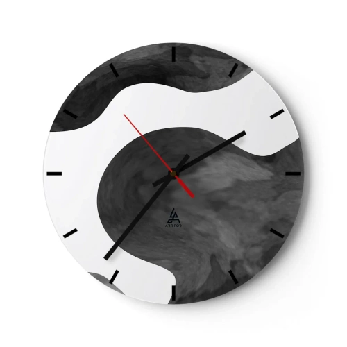 Reloj de pared - Reloj de vidrio - Composición abstracta en blanco y negro de estilo galáctico. - 30x30cm - El blanco fluye sobre el negro - Decoración de pared moderna para salón, cocina y dormitorio ARTTOR