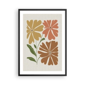 Póster en marco negro - Flores minimalistas en tonos cálidos. - 50x70cm - Naturaleza y geometría - Decoración de pared moderna para salón y dormitorio ARTTOR