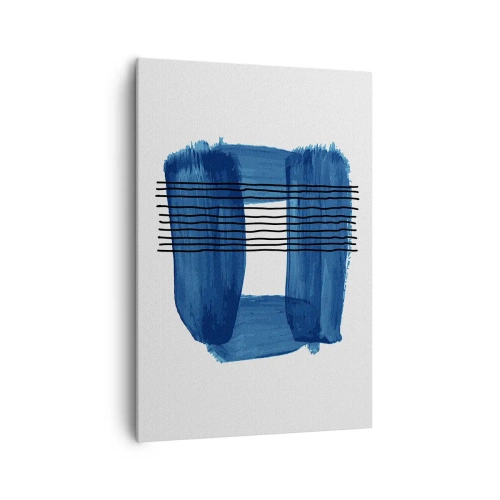 Cuadro sobre lienzo - Impresión de Imagen - Patrón abstracto en tonos azules con líneas negras. - 70x100cm - Composición azul y negra - Decoración de pared moderna para salón y dormitorio ARTTOR