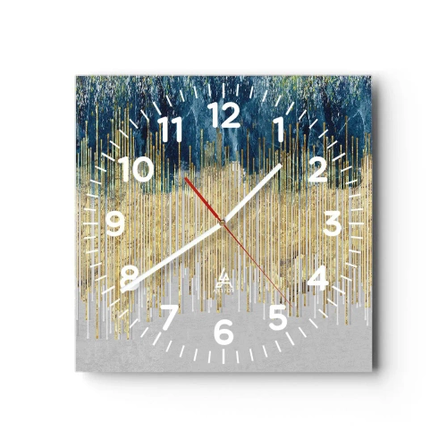 Reloj de pared - Reloj de vidrio - Frontera de líneas doradas - 30x30 cm