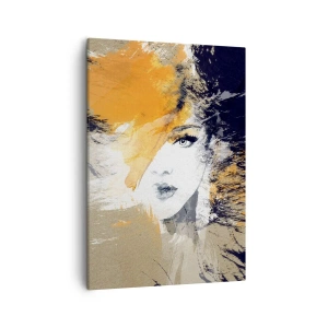 Cuadro sobre lienzo - Impresión de Imagen - Retrato abstracto de una mujer con colores intensos. - 50x70cm - Y se convierte en luz - Decoración de pared moderna para salón y dormitorio ARTTOR