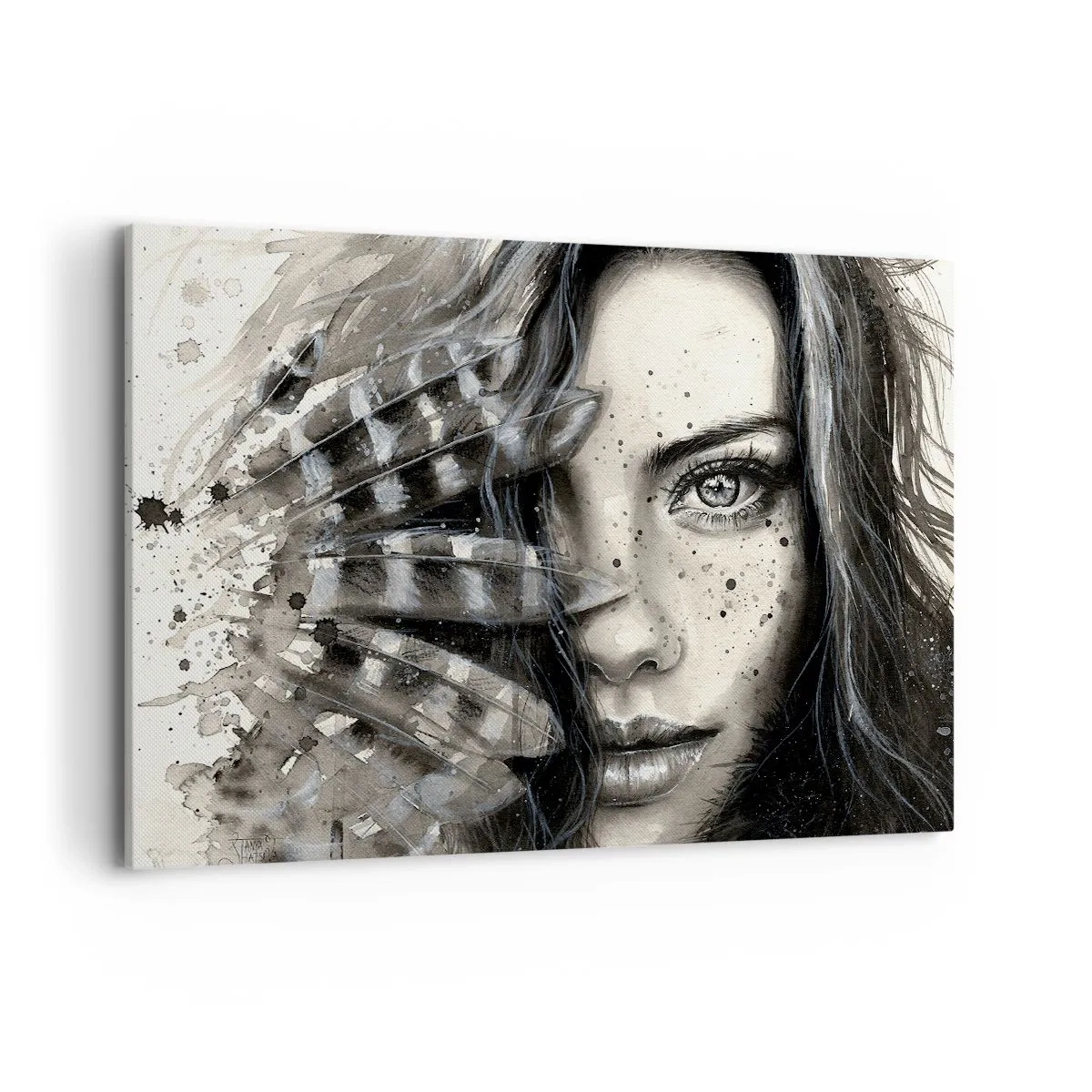 Cuadro sobre lienzo - Impresión de Imagen - Retrato artístico de una mujer con detalles abstractos. - 120x80cm - Belleza salvaje - Decoración de pared moderna para salón y dormitorio ARTTOR