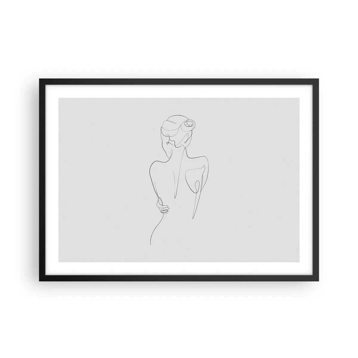 Póster en marco negro - Una línea de contorno que muestra una silueta femenina sobre un fondo claro. - 70x50cm - Música del cuerpo - Decoración de pared moderna para salón y dormitorio ARTTOR