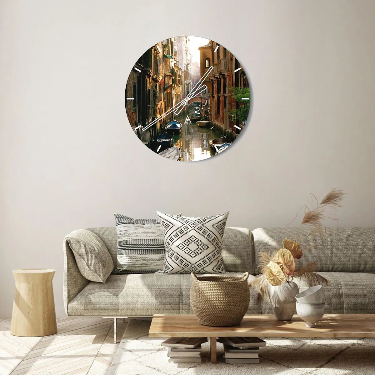 Reloj de pared - Reloj de vidrio - Canal de Venecia al atardecer con góndolas - 30x30cm - En un callejón veneciano - Decoración de pared moderna para salón, cocina y dormitorio ARTTOR