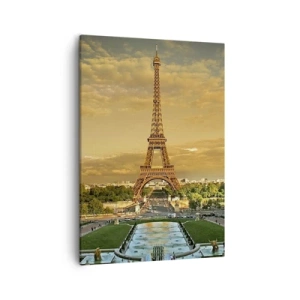 Cuadro sobre lienzo - Impresión de Imagen - La Torre Eiffel en París al atardecer - 50x70cm - Reina de París - Decoración de pared moderna para salón y dormitorio ARTTOR