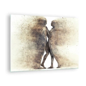 Cuadro sobre vidrio - Impresiones sobre Vidrio - Siluetas abstractas de dos figuras en un estilo polvoriento. - 70x50cm - Del polvo resurgieron para amar - Decoración de pared moderna para salón y dormitorio ARTTOR