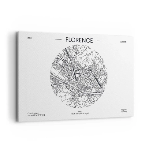Cuadro sobre lienzo - Impresión de Imagen - Un mapa de Florencia en un estilo minimalista en blanco y negro. - 120x80cm - Anatomía de Florencia - Decoración de pared moderna para salón y dormitorio ARTTOR