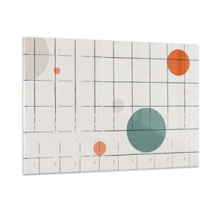Cuadro sobre vidrio - Impresiones sobre Vidrio - Círculos coloridos en una cuadrícula geométrica de líneas finas. - 120x80cm - Atrapados. ¿Nosotros o ellos? - Decoración de pared moderna para salón y dormitorio ARTTOR