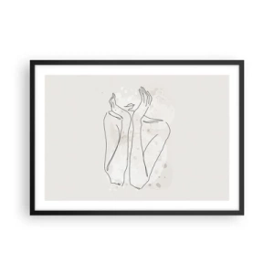 Póster en marco negro - Línea de contorno que muestra las manos de una mujer sobre un fondo claro - 70x50cm - Un momento de ensueño - Decoración de pared moderna para salón y dormitorio ARTTOR