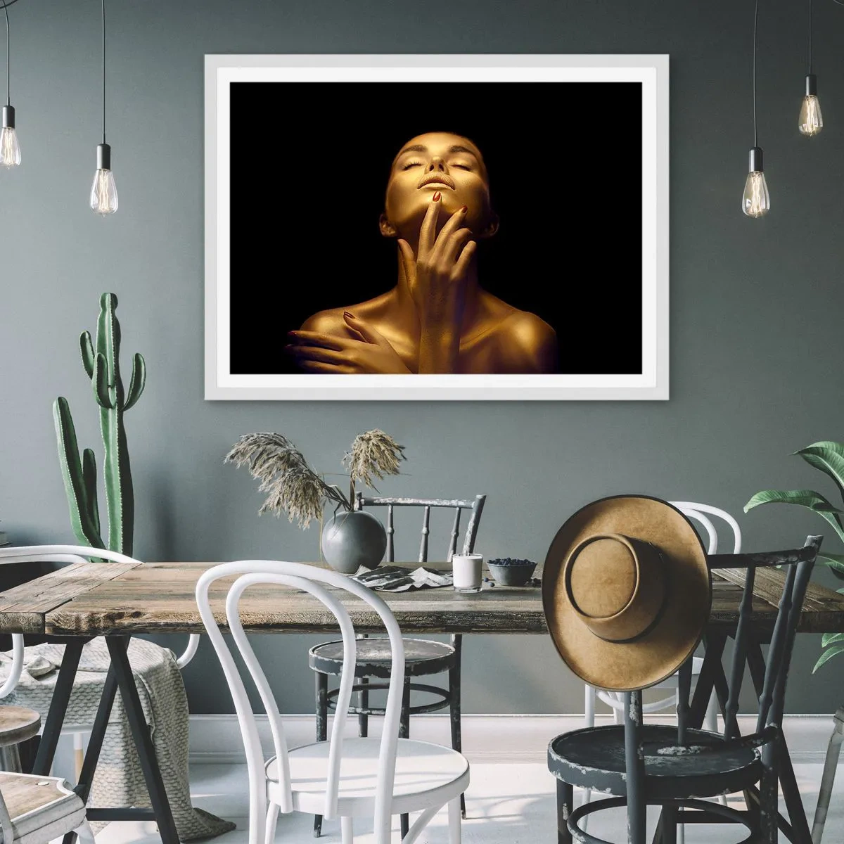 Póster en marco blanco - Como seda dorada - 70x50 cm