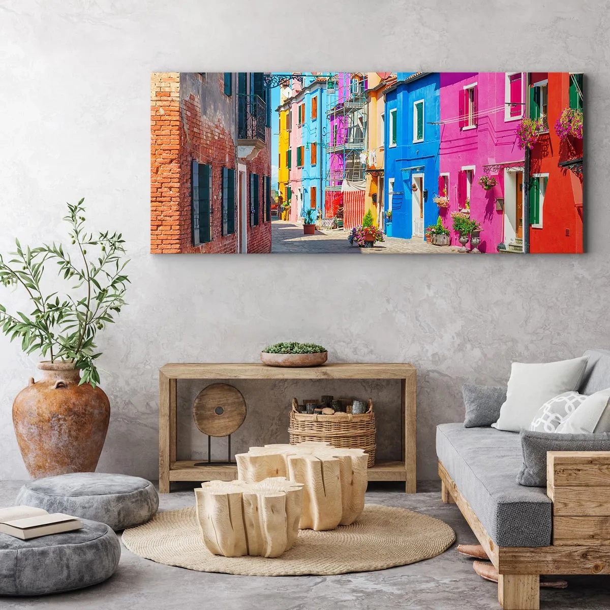 Cuadro sobre lienzo - Impresión de Imagen - Pueblo colorido - 90x30 cm