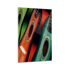 Cuadro sobre vidrio - Impresiones sobre Vidrio - Guitarras coloridas en diferentes tonos dispuestas en fila. - 80x120cm - La guitarra tiene muchos colores - Decoración de pared moderna para salón y dormitorio ARTTOR