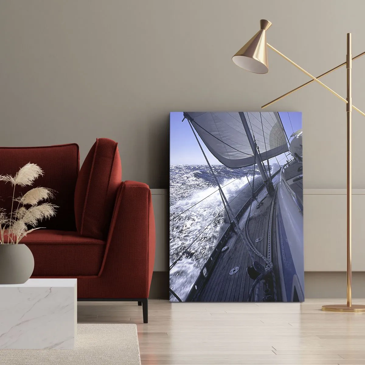 Cuadro sobre lienzo - Impresión de Imagen - Un velero en un mar tempestuoso con velas blancas y una cubierta de madera. - 50x70cm - Sé lo que es ser un pájaro - Decoración de pared moderna para salón y dormitorio ARTTOR