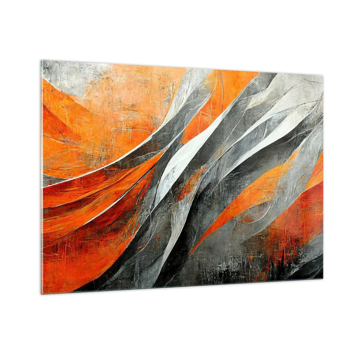 Cuadro sobre vidrio - Impresiones sobre Vidrio - Rayas abstractas en tonos naranja y gris. - 100x70cm - Calor y frío - Decoración de pared moderna para salón y dormitorio ARTTOR