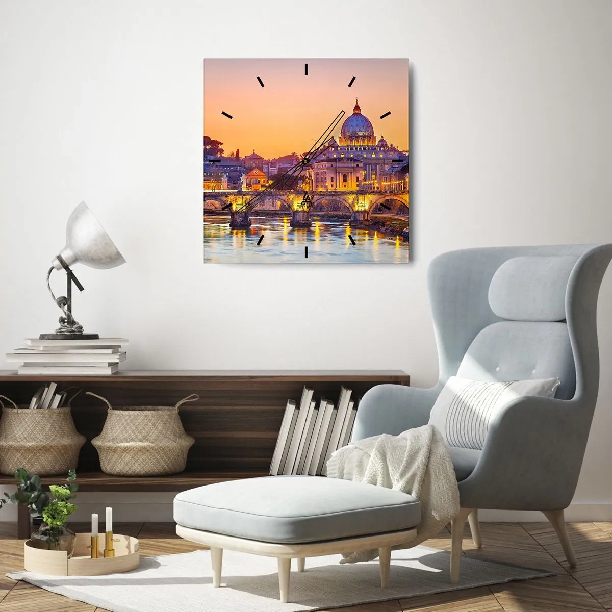 Reloj de pared - Reloj de vidrio - Crepúsculo sobre la Ciudad Eterna - 40x40 cm