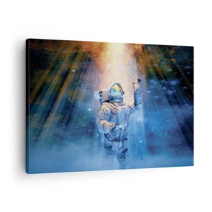 Cuadro sobre lienzo - Impresión de Imagen - Astronauta a la luz de una explosión cósmica llena de estrellas - 70x50cm - El descubrimiento - Decoración de pared moderna para salón y dormitorio ARTTOR
