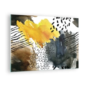 Cuadro sobre vidrio - Impresiones sobre Vidrio - Una composición abstracta con manchas y líneas en colores tierra. - 70x50cm - Reunión de los elementos - Decoración de pared moderna para salón y dormitorio ARTTOR