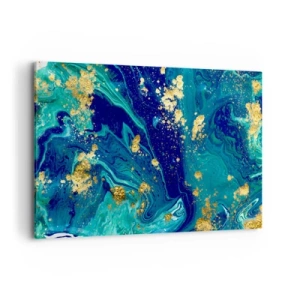 Cuadro sobre lienzo - Impresión de Imagen - Una composición abstracta con acentos azules, verdes y dorados. - 120x80cm - Pétalos de sol  - Decoración de pared moderna para salón y dormitorio ARTTOR