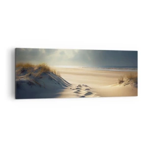 Cuadro sobre lienzo - Impresión de Imagen - Dunas doradas en la playa al atardecer con vistas al mar - 140x50cm - Paisaje tranquilizador - Decoración de pared moderna para salón y dormitorio ARTTOR