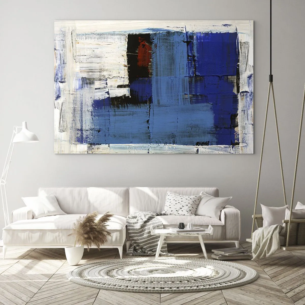 Cuadro sobre vidrio - Impresiones sobre Vidrio - Una composición abstracta con un color azul dominante. - 70x50cm - El secreto del azul - Decoración de pared moderna para salón y dormitorio ARTTOR