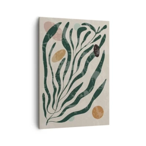 Cuadro sobre lienzo - Impresión de Imagen - Líneas y formas orgánicas en verde y beige. - 50x70cm - Entre verdes - Decoración de pared moderna para salón y dormitorio ARTTOR