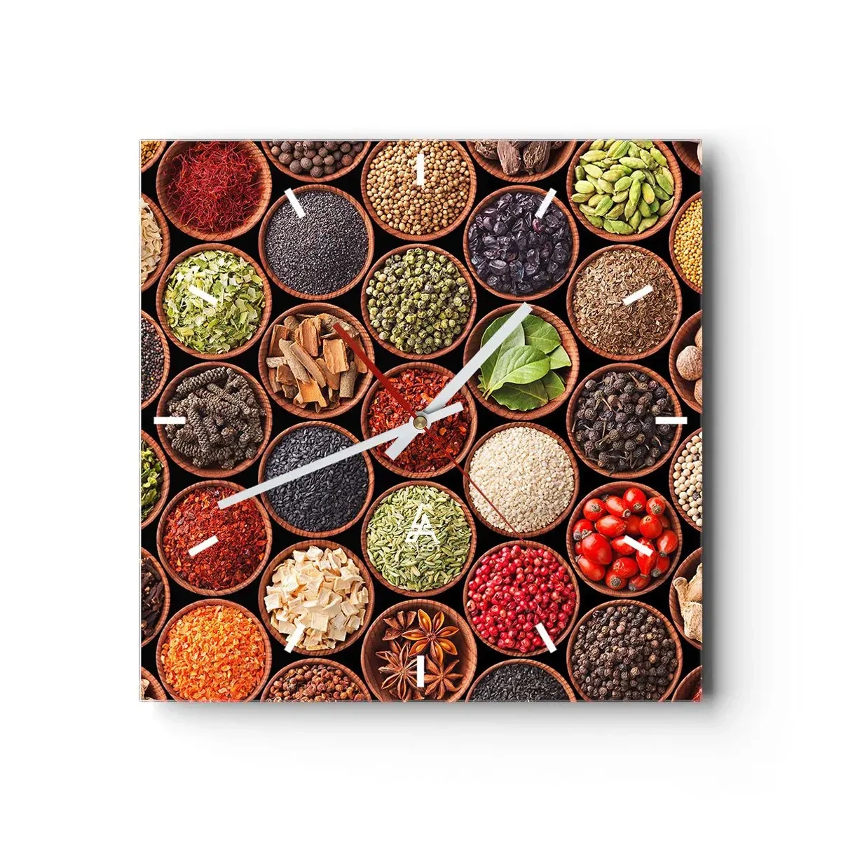 Reloj de pared - Reloj de vidrio - Todos los sabores del mundo - 40x40 cm