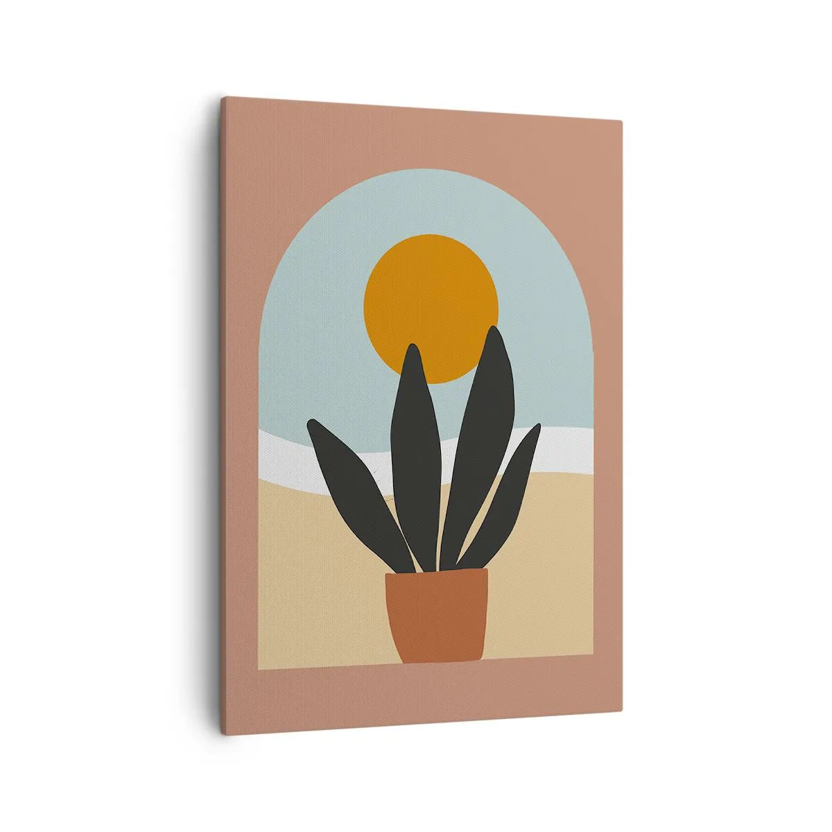 Cuadro sobre lienzo - Impresión de Imagen - Una planta negra en una maceta contra el sol. - 50x70cm - Pequeñas alegrías - Decoración de pared moderna para salón y dormitorio ARTTOR