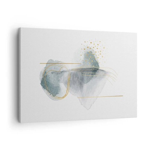 Cuadro sobre lienzo - Impresión de Imagen - Una composición abstracta en tonos turquesa y dorado. - 70x50cm - Sobre la relación entre el gris y el oro - Decoración de pared moderna para salón y dormitorio ARTTOR