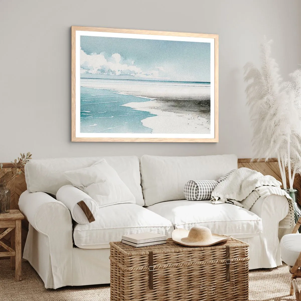 Póster en marco roble claro - Suave marea otoñal - 50x40 cm