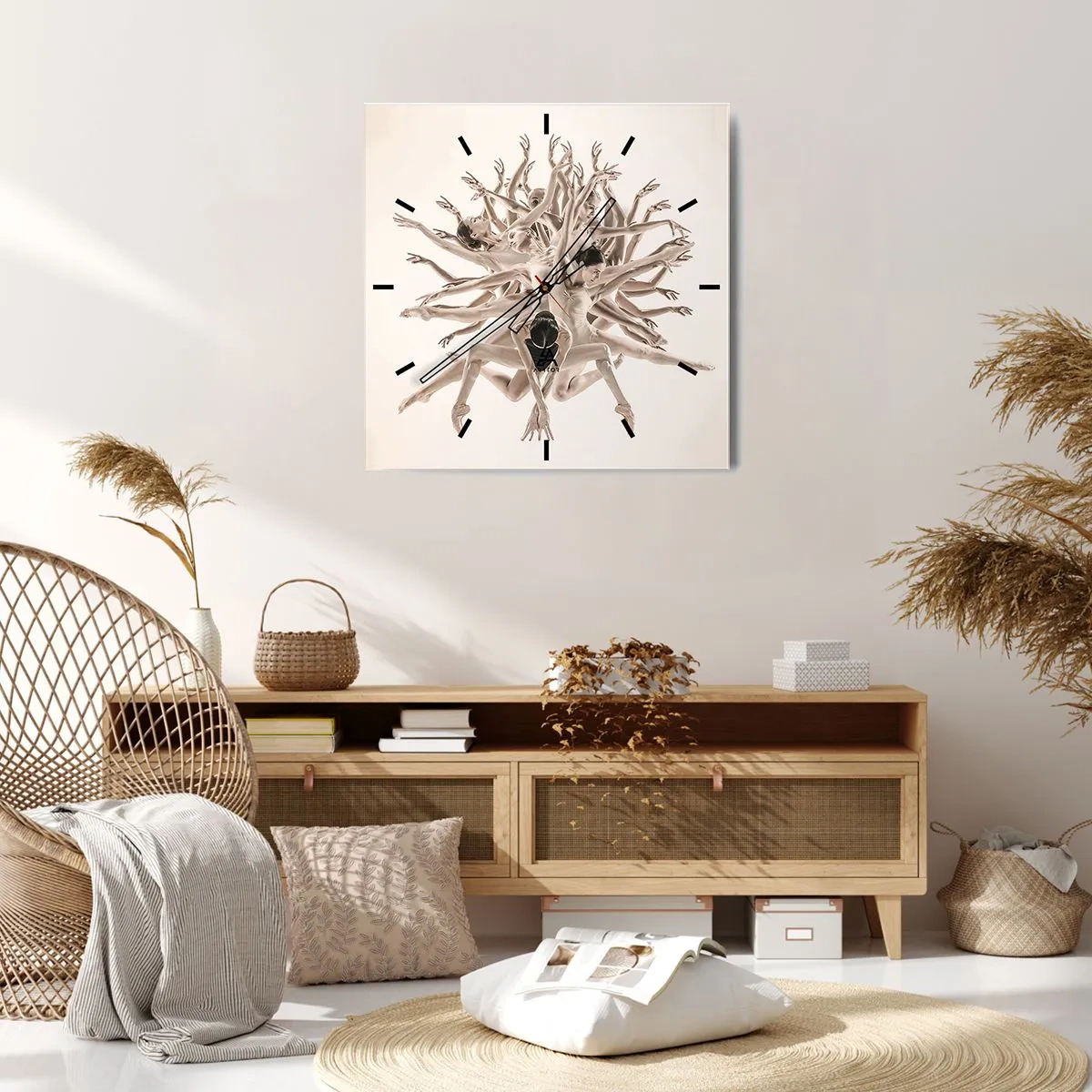 Reloj de pared - Reloj de vidrio - Composición abstracta de bailarines en movimiento. - 30x30cm - Floreciendo en la danza - Decoración de pared moderna para salón y dormitorio ARTTOR