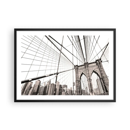 Póster en marco negro - El puente de Brooklyn en monocromo - 70x50cm - Catedral de Nueva York - Decoración de pared moderna para salón y dormitorio ARTTOR