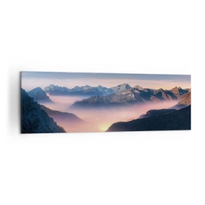 Cuadro sobre lienzo - Impresión de Imagen - Un paisaje de montaña con un valle lleno de niebla. - 160x50cm - Luz en los valles - Decoración de pared moderna para salón y dormitorio ARTTOR