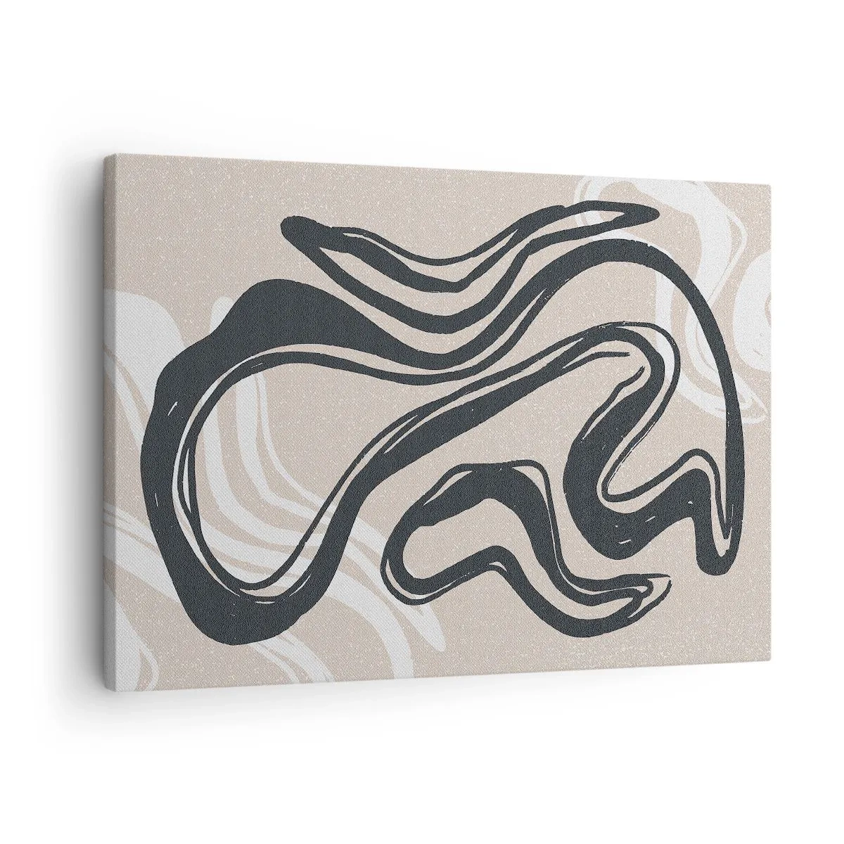 Cuadro sobre lienzo - Impresión de Imagen - Líneas abstractas en tonos oscuros sobre un fondo beige. - 70x50cm - Expresión multiplicada - Decoración de pared moderna para salón y dormitorio ARTTOR
