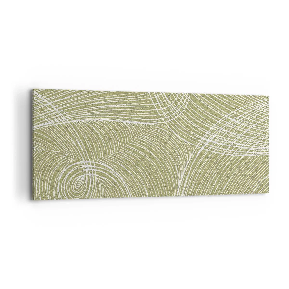 Cuadro sobre lienzo - Impresión de Imagen - Líneas verdes y blancas en una composición abstracta. - 120x50cm - Abstracción intrincada en blanco - Decoración de pared moderna para salón y dormitorio ARTTOR