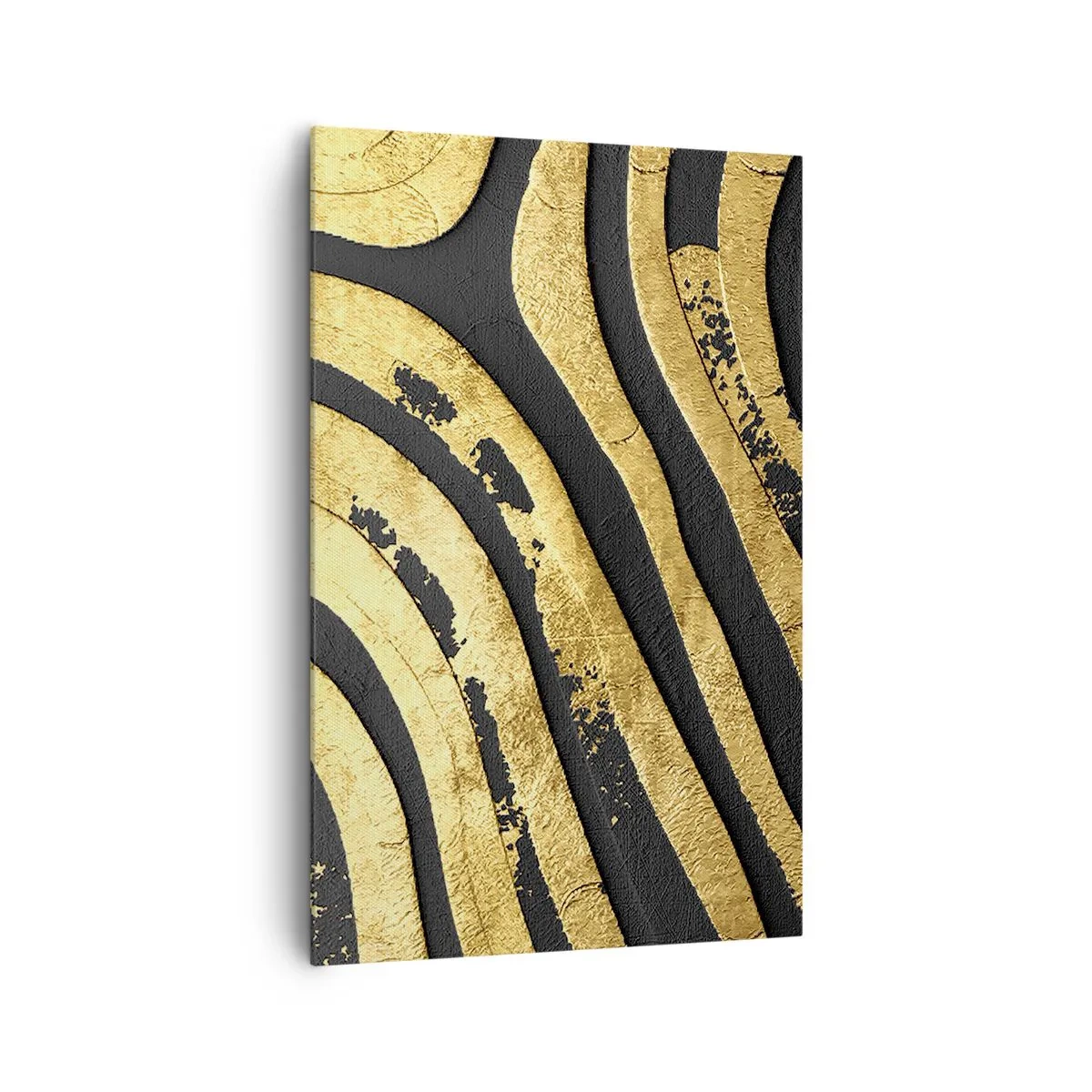 Cuadro sobre lienzo - Impresión de Imagen - Ondas abstractas doradas sobre un fondo negro - 80x120cm - Todo fluye - Decoración de pared moderna para salón y dormitorio ARTTOR