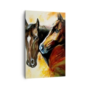 Cuadro sobre lienzo - Impresión de Imagen - Un par de caballos en una composición pictórica - 80x120cm - El doble de encanto - Decoración de pared moderna para salón y dormitorio ARTTOR