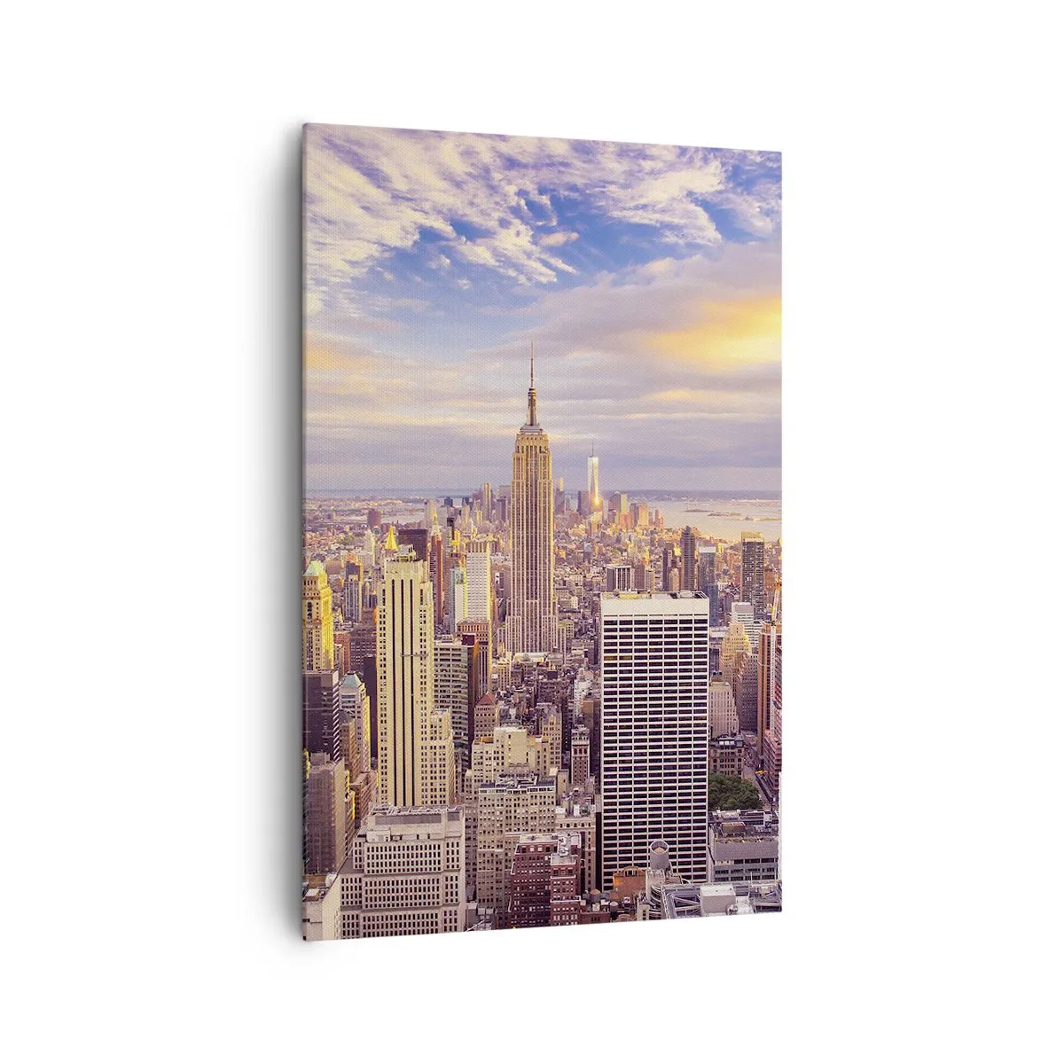 Cuadro sobre lienzo - Impresión de Imagen - Panorama de una ciudad moderna con rascacielos al atardecer - 80x120cm - Alcanzar las nubes - Decoración de pared moderna para salón y dormitorio ARTTOR