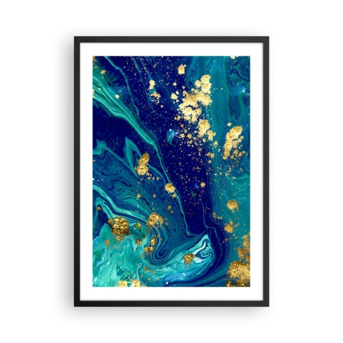 Póster en marco negro - Patrón abstracto en tonos azules y dorados. - 50x70cm - Pétalos de sol - Decoración de pared moderna para salón y dormitorio ARTTOR