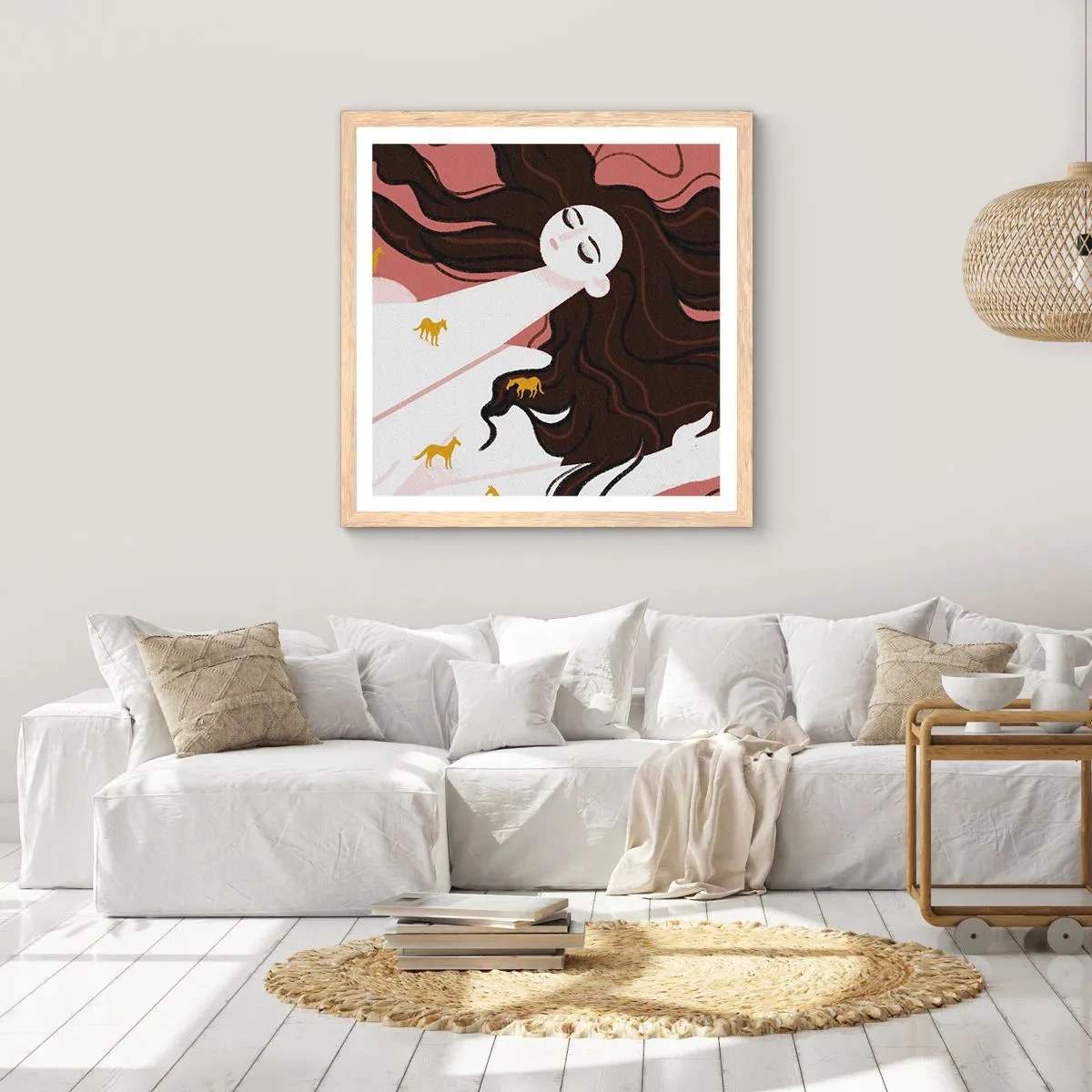 Póster en marco roble claro - Sueño de caballos dorados - 40x40 cm