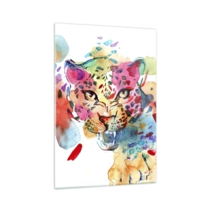 Cuadro sobre vidrio - Impresiones sobre Vidrio - Retrato abstracto de un leopardo en colores intensos. - 70x100cm - La bella y la bestia - Decoración de pared moderna para salón y dormitorio ARTTOR