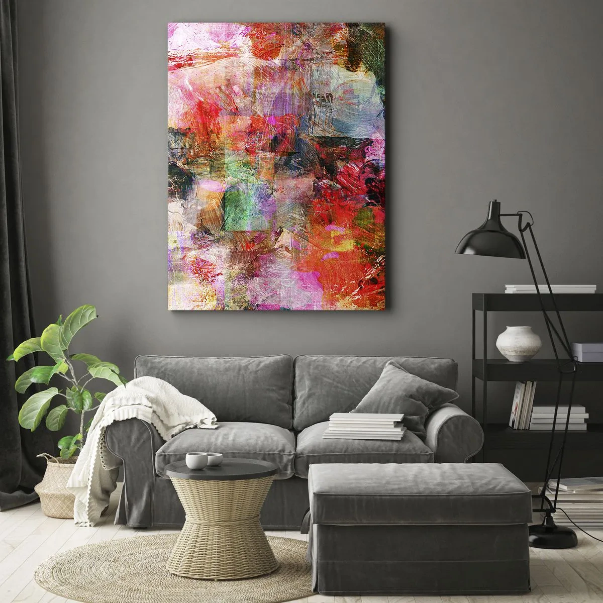 Cuadro sobre lienzo - Impresión de Imagen - Una composición abstracta con tonos dominantes de rosa y rojo. - 50x70cm - Un viaje a través del rosa - Decoración de pared moderna para salón y dormitorio ARTTOR