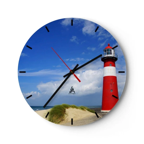 Reloj de pared - Reloj de vidrio - Un faro rojo y blanco contra un cielo azul. - 30x30cm - Una soledad de ensueño - Decoración de pared moderna para salón, cocina y dormitorio ARTTOR
