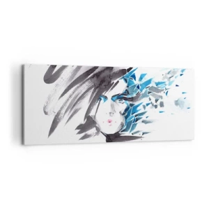 Cuadro sobre lienzo - Impresión de Imagen - Pintura facial artística de acuarela con acentos azules. - 120x50cm - Un sensual retrato en gris y azul - Decoración de pared moderna para salón y dormitorio ARTTOR