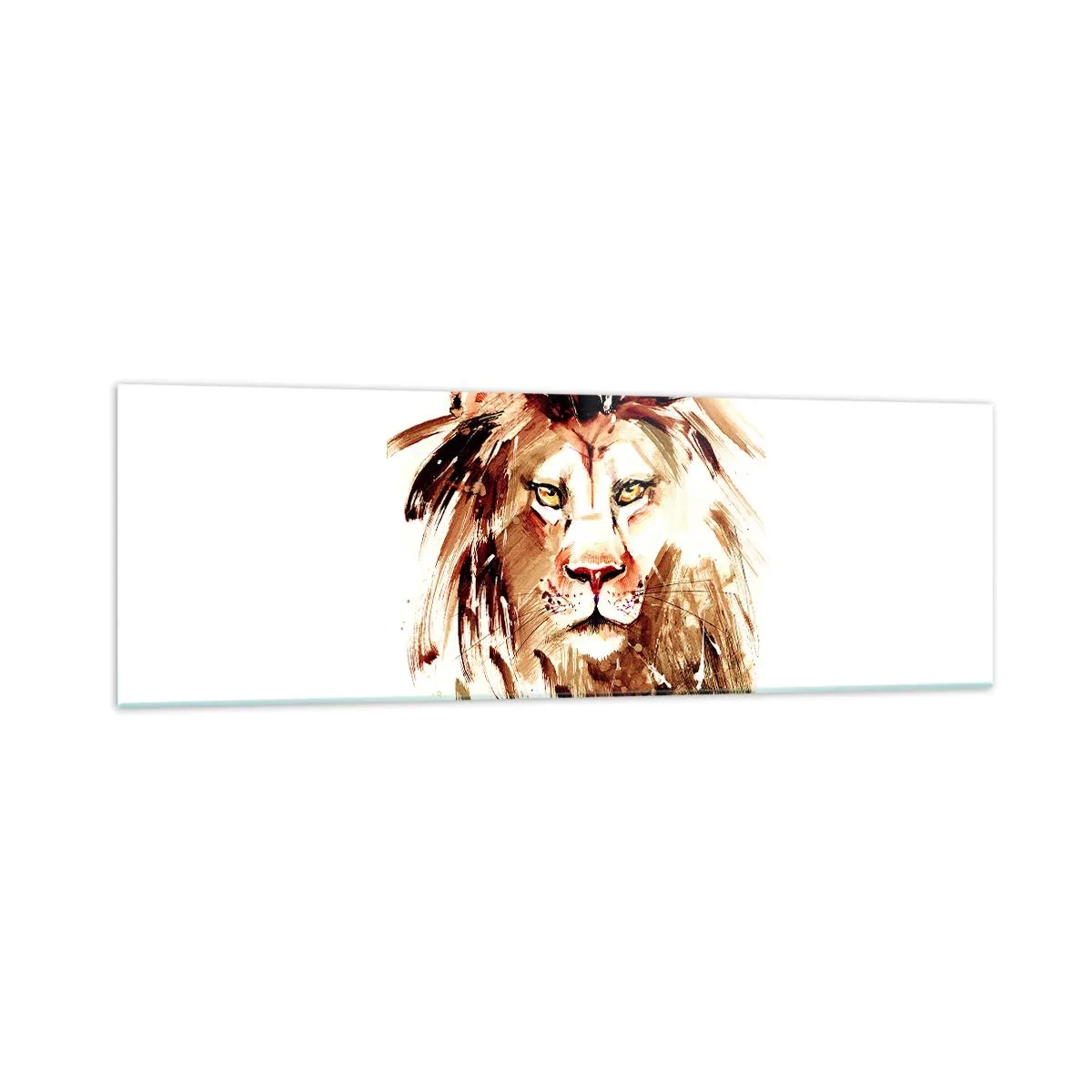 Cuadro sobre vidrio - Impresiones sobre Vidrio - Retrato en acuarela de un león con intensos detalles. - 160x50cm - Fuerza y dignidad - Decoración de pared moderna para salón y dormitorio ARTTOR