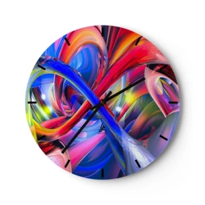 Reloj de pared - Reloj de vidrio - Una composición abstracta en colores vivos e intensos. - 30x30cm - Una danza de colores - Decoración de pared moderna para salón, cocina y dormitorio ARTTOR