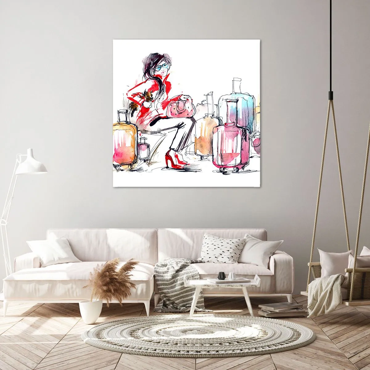 Cuadro sobre lienzo - Impresión de Imagen - Sentémonos antes del viaje - 50x50 cm