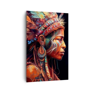 Cuadro sobre lienzo - Impresión de Imagen - Una colorida figura de estilo étnico con una taza de bebida humeante. - 80x120cm - Un ritual mágico - Decoración de pared moderna para salón y dormitorio ARTTOR