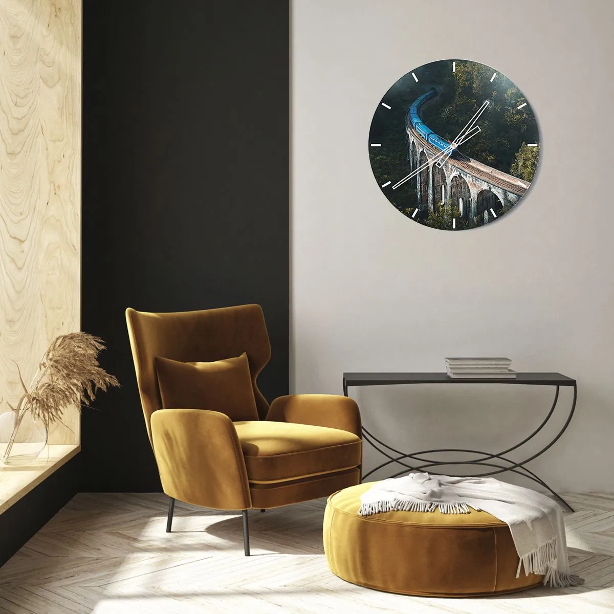 Reloj de pared - Reloj de vidrio - Vías sobre la naturaleza - 30x30 cm
