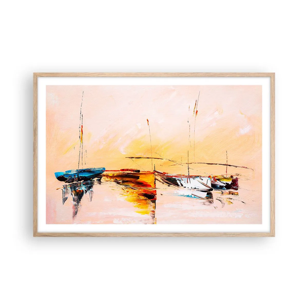 Póster en marco roble claro - Atardecer en el puerto deportivo - 91x61 cm